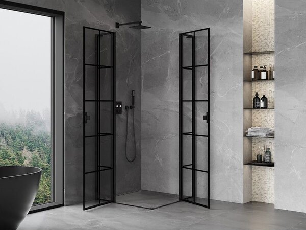 Mexen Mist L Duo kabina prysznicowa uchylna 120 x 120 cm, czarna kratka, czarna - 8A4L-120L-120P-70-77