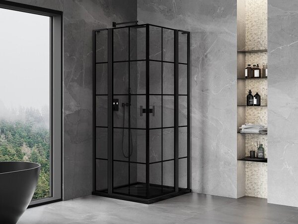 Mexen Mist L Duo kabina prysznicowa uchylna 120 x 120 cm, czarna kratka, czarna - 8A4L-120L-120P-70-77