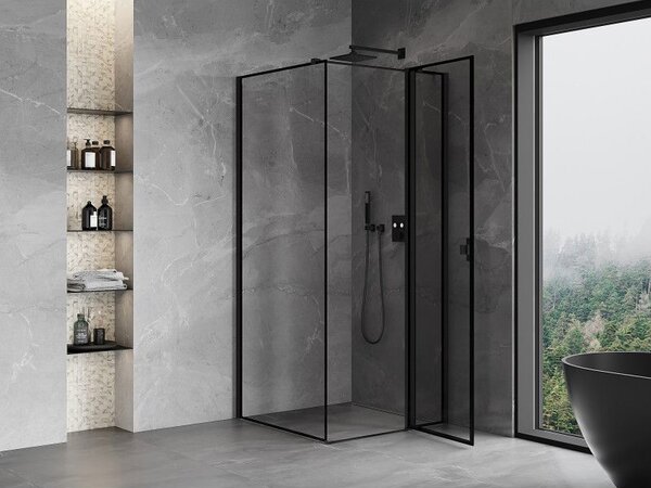 Mexen Mist T kabina prysznicowa uchylna prawa 80 x 80 cm, czarna ramka, czarna - 8A4T-080-080-70-70-P