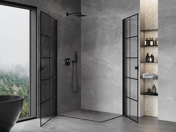 Mexen Mist-B Duo kabina prysznicowa uchylna 70 x 90 cm, czarna kratka, czarna - 8A2-070L-090P-70-77