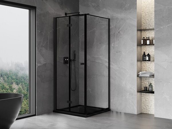 Mexen Mist-F kabina prysznicowa składana lewa 90 x 90 cm, czarna ramka, czarna - 8A6T-090-090-70-70-L