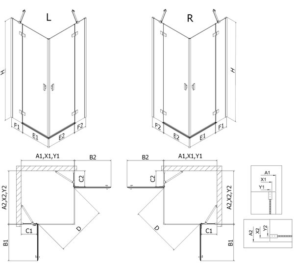 Mexen Mist-H Duo kabina prysznicowa uchylna lewa 95 x 85 cm, transparent, czarna - 8A5-095L-085P-70-00