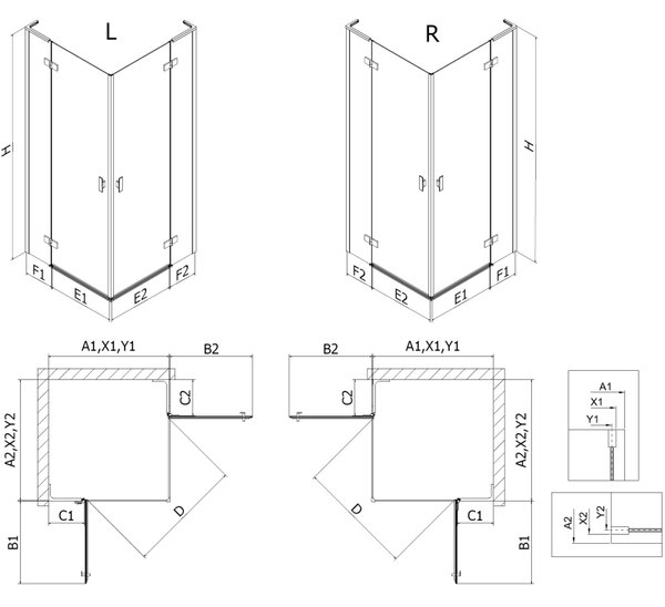 Mexen Mist-H L Duo kabina prysznicowa uchylna 90 x 90 cm, transparent, czarna - 8A5L-090L-090P-70-00