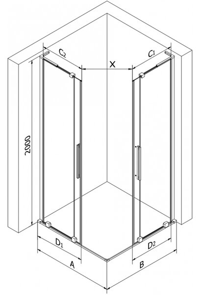 Mexen Velar L Duo kabina prysznicowa rozsuwana 90 x 80 cm, transparent, czarna - 871-090-080-02-03-70