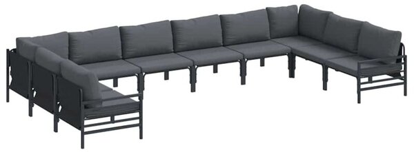 Zestaw Mebli Ogrodowych Komplet Wypoczynkowy Z Poduszkami 10-Częściowy Czarny Metal Na Taras Balkon Ogród