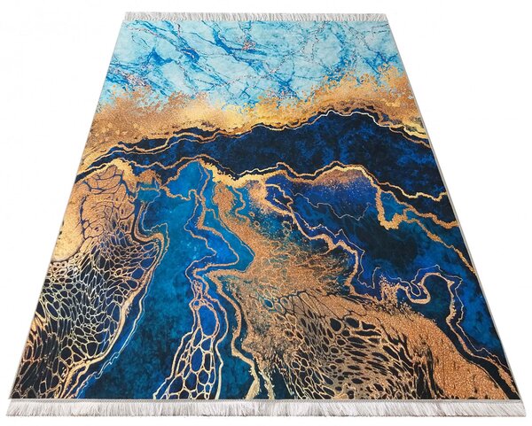 Niebieski nowoczesny dywan marmurkowy- Barles