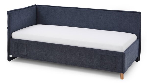 Ciemnoniebieskie tapicerowane narożne łóżko dziecięce ze schowkiem ze stelażem 120x200 cm Fun – Meise Möbel