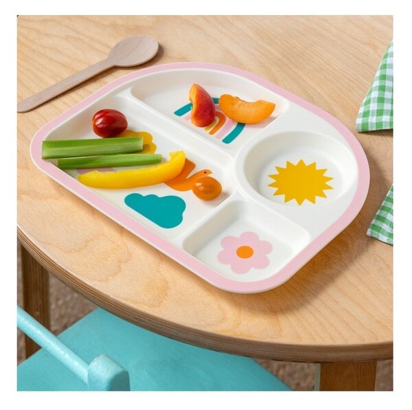 Beżowy plastikowy talerz dla dzieci 21x27 cm Rainbow Garden – Rex London
