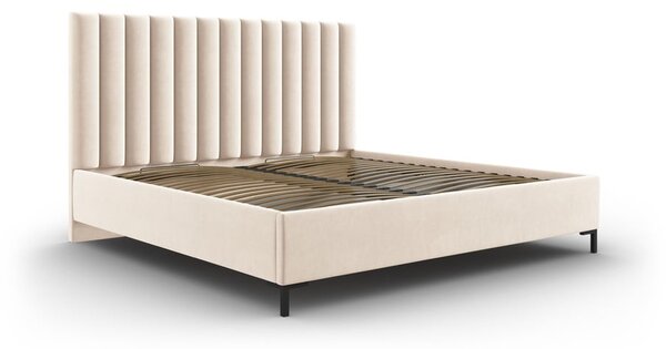 Beżowe tapicerowane łóżko dwuosobowe ze schowkiem i stelażem 180x200 cm Casey – Mazzini Beds