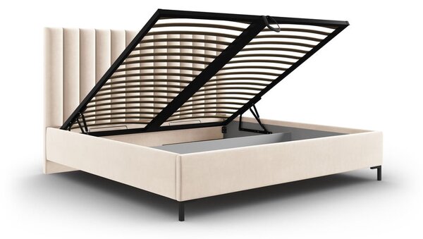 Beżowe tapicerowane łóżko dwuosobowe ze schowkiem i stelażem 180x200 cm Casey – Mazzini Beds