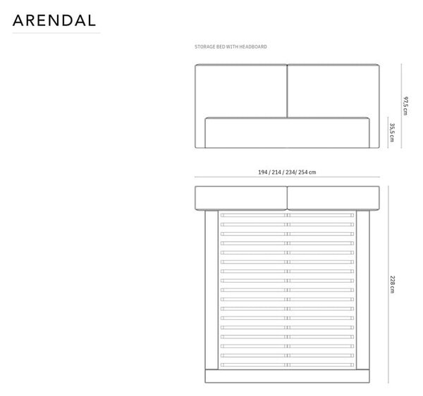 Szare aksamitne tapicerowane łóżko dwuosobowe ze schowkiem i stelażem 180x200 cm Arendal – Cosmopolitan Design