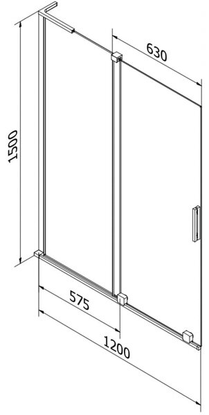 Mexen Velar L parawan nawannowy 2-skrzydłowy rozsuwany 120 x 150 cm, transparent, czarny - 896-120-003-01-70