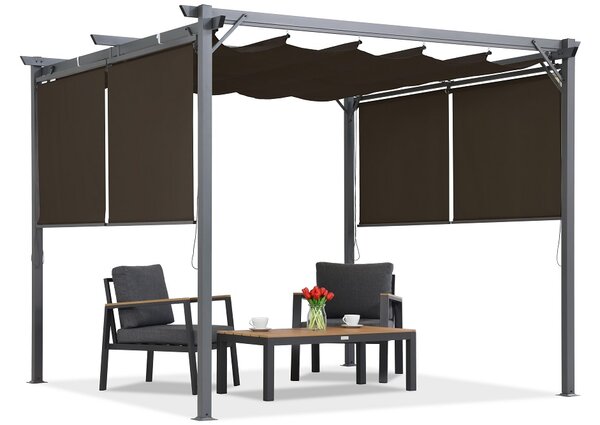 Brązowa pergola tarasowa z roletami La Palma 3x3 Garden Point