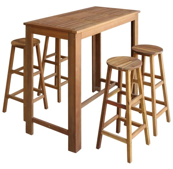 Stolik i stołki barowe, 5 elementów, lite drewno akacjowe