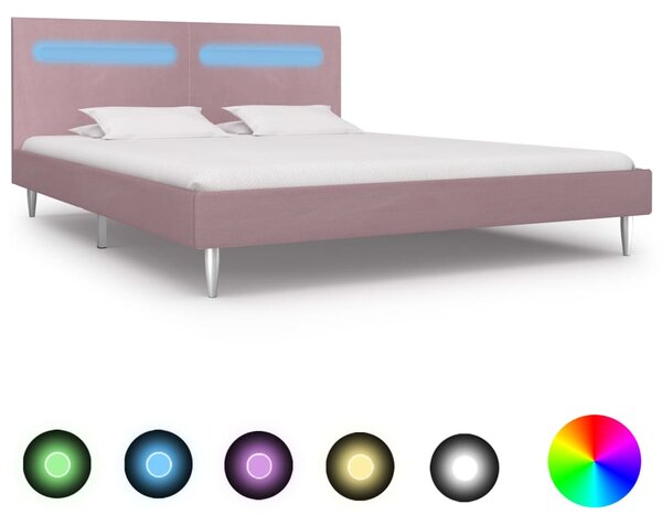 Rama łóżka z LED, różowa, tapicerowana tkaniną, 160 x 200 cm