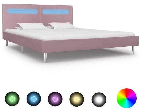 Rama łóżka z LED, różowa, tapicerowana tkaniną, 180 x 200 cm