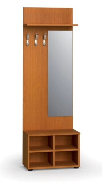 Garderoba z szafką na buty i lustrem PRIMO WOOD, 3 haczyki, półka, tekstura drewna pionowa, czereśnia