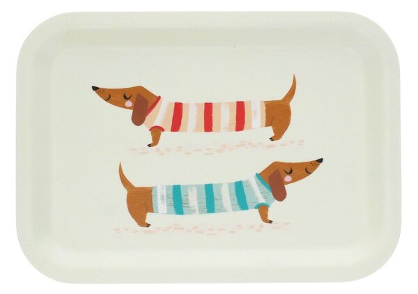 Kremowa drewniana taca dziecięca 20x28 cm Sausage dog – Rex London