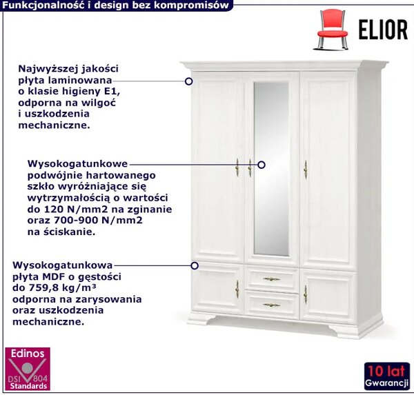 Biała Duża Szafa Z Lustrem W6-C54