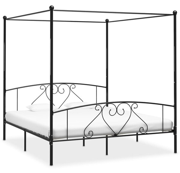 Rama łóżka z baldachimem, czarna, metalowa, 180 x 200 cm