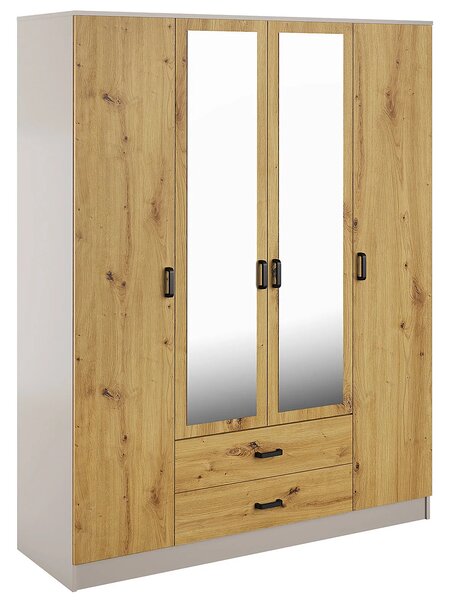 Czterodrzwiowa szafa z lustrem w kolorze kaszmir + dąb artisan R0-W23