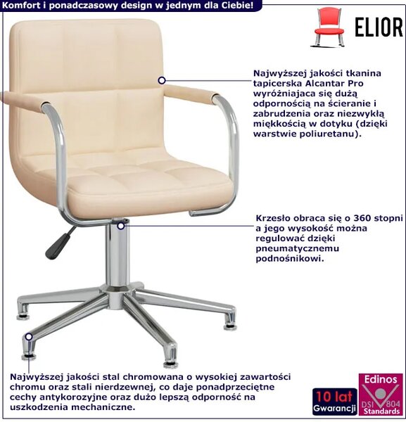 Kremowe krzesło biurowe tapicerowane z podokietnikami N7-B64
