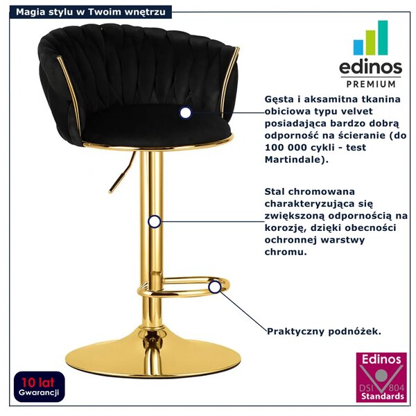 Czarny hoker glamour z plecionym oparciem do wyspy B3-S05