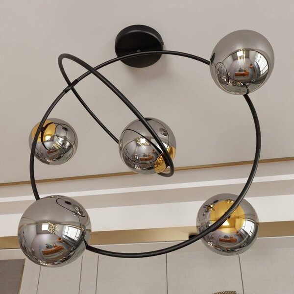 Euluna Lampa sufitowa Ascella, możliwość ściemniania, czarny, salon / jadalnia, metal, nowoczesny