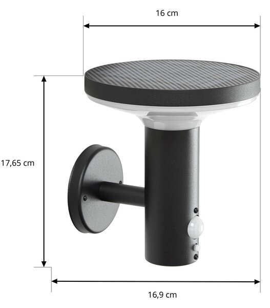 Kalen – kinkiet solarny LED marki PRIOS, 17 cm, czarny, z czujnikiem PRIOS, czarny, metal, nowoczesny