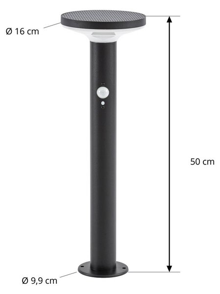 Lampa LED z panelem słonecznym PRIOS Kalen, czarna, 50 cm, czujnikiem Kalen, czarny, metal, nowoczesny