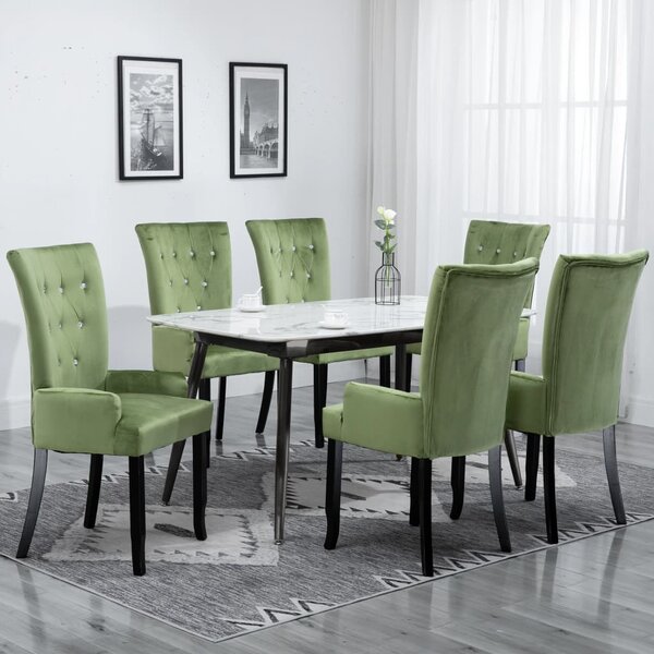 Krzesła stołowe z podłokietnikami 6 szt., jasnozielone, aksamit