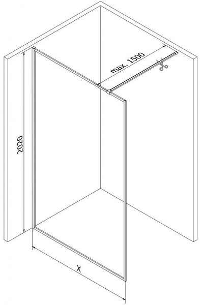Mexen Kioto-XF ścianka prysznicowa Walk-in z ramką 50 x 202 cm, transparent 10 mm, czarna - 800-050-104-70-00-X