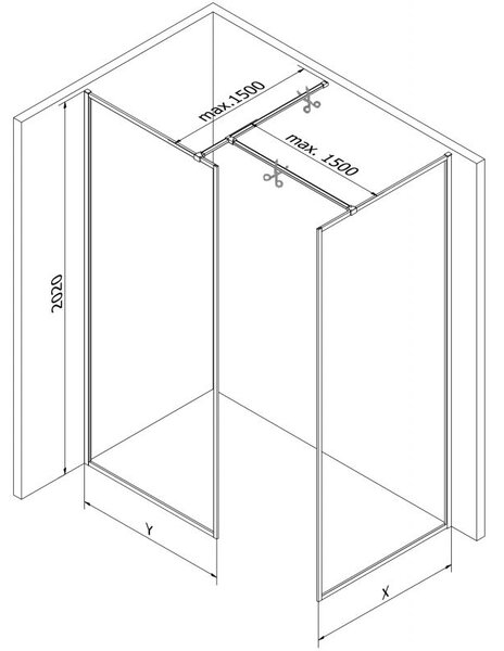 Mexen Kioto-F ścianka prysznicowa Walk-in z ramką 125 x 100 cm, transparent 8 mm, gun metal - 800-125-202-04-95-100
