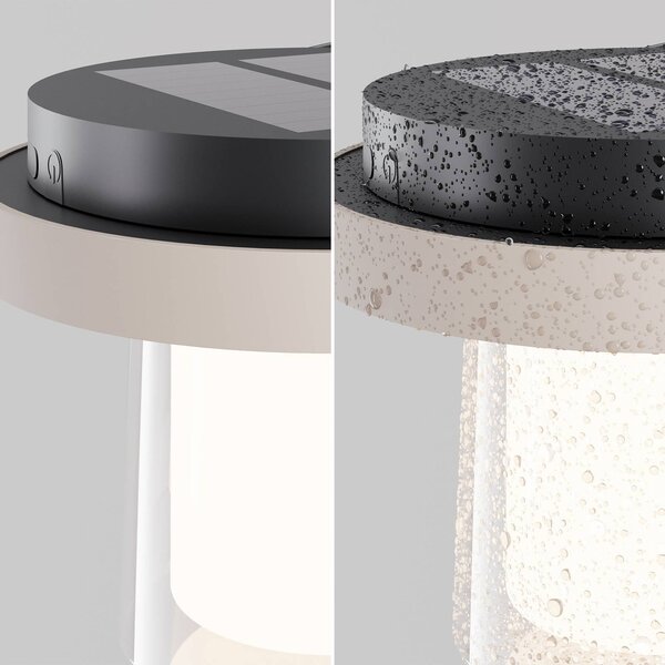 Maytoni Lampa stołowa LED z panelem słonecznym Lantra, biała, wysokość 10 cm, stopień możliwość ściemniania, biały / opal, salon / jadalnia, tworzywo sztuczne, nowoczesny