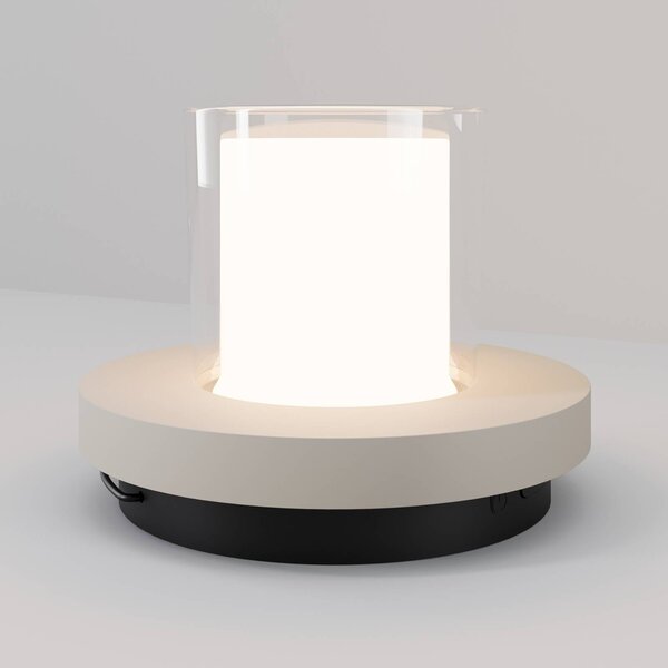 Maytoni Lampa stołowa LED z panelem słonecznym Lantra, biała, wysokość 10 cm, stopień możliwość ściemniania, biały / opal, salon / jadalnia, tworzywo sztuczne, nowoczesny