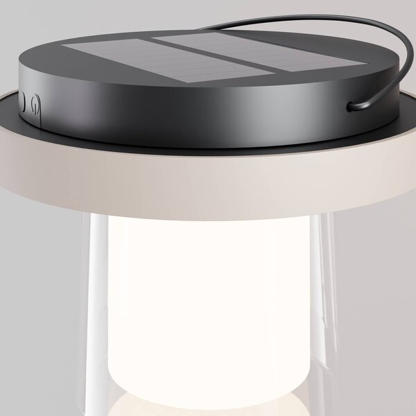 Maytoni Lampa stołowa LED z panelem słonecznym Lantra, biała, wysokość 10 cm, stopień możliwość ściemniania, biały / opal, salon / jadalnia, tworzywo sztuczne, nowoczesny