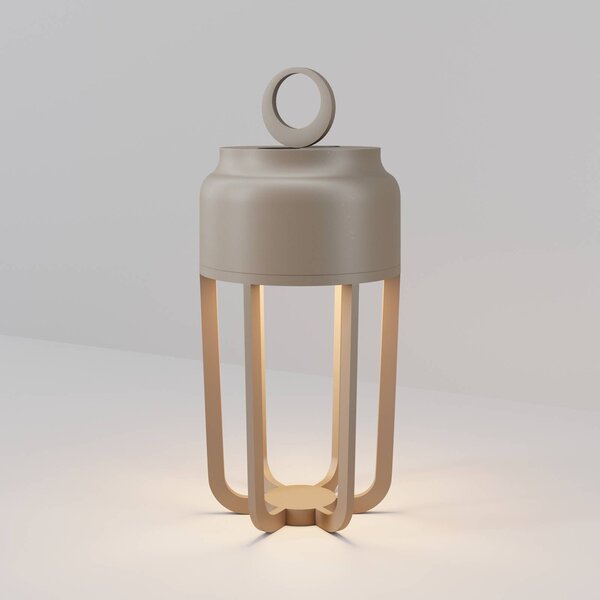 Maytoni Lampa stołowa LED z akumulatorem Vetra, beżowa, wysokość 22 cm, metalowa, IP54, możliwość ściemniania, kremowy / amber, salon / jadalnia, metal, nowoczesny