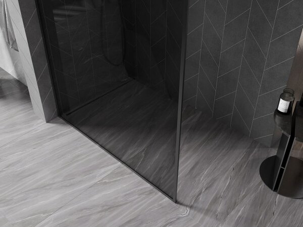 Mexen Kioto-XF ścianka prysznicowa Walk-in z ramką 110 x 202 cm, grafit 10 mm, czarna - 800-110-104-70-40-X