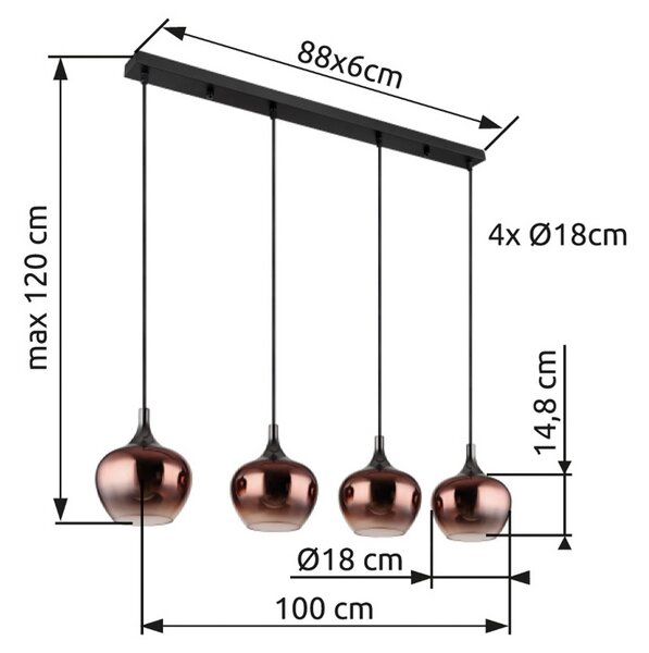 Globo Lampa wisząca Maxy, możliwość ściemniania, miedziany, salon / jadalnia, szkło