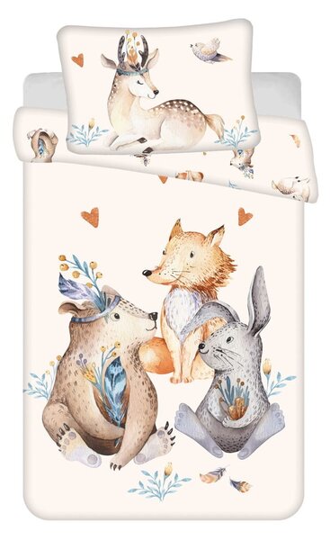 Beżowa bawełniana pościel dziecięca do łóżeczka 100x135 cm Animals "Woodland" – Jerry Fabrics