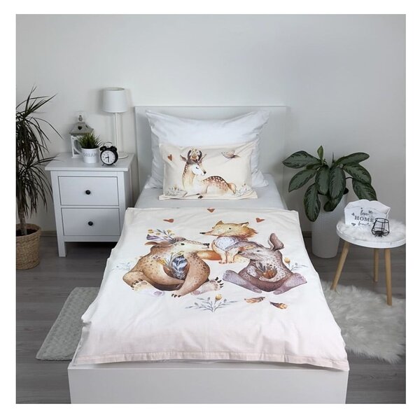 Beżowa bawełniana pościel dziecięca do łóżeczka 100x135 cm Animals "Woodland" – Jerry Fabrics