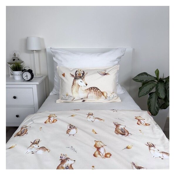 Beżowa bawełniana pościel dziecięca do łóżeczka 100x135 cm Animals "Woodland" – Jerry Fabrics