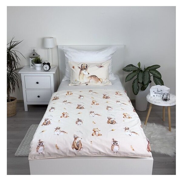 Beżowa bawełniana pościel dziecięca do łóżeczka 100x135 cm Animals "Woodland" – Jerry Fabrics