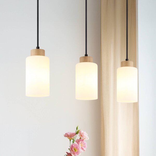 Globo Lampa wisząca Rowena, możliwość ściemniania, jasne drewno, salon / jadalnia, szkło