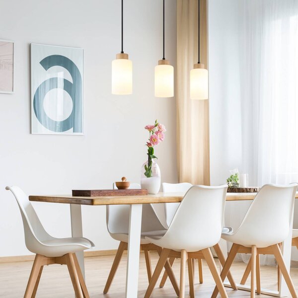 Globo Lampa wisząca Rowena, możliwość ściemniania, jasne drewno, salon / jadalnia, szkło
