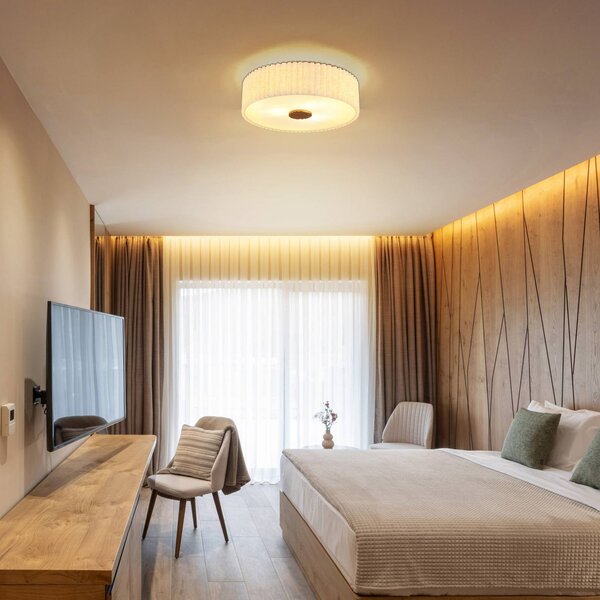 Globo Lampa sufitowa Jannie, możliwość ściemniania, kremowy / amber, salon / jadalnia, tkanina / materiał / jedwab