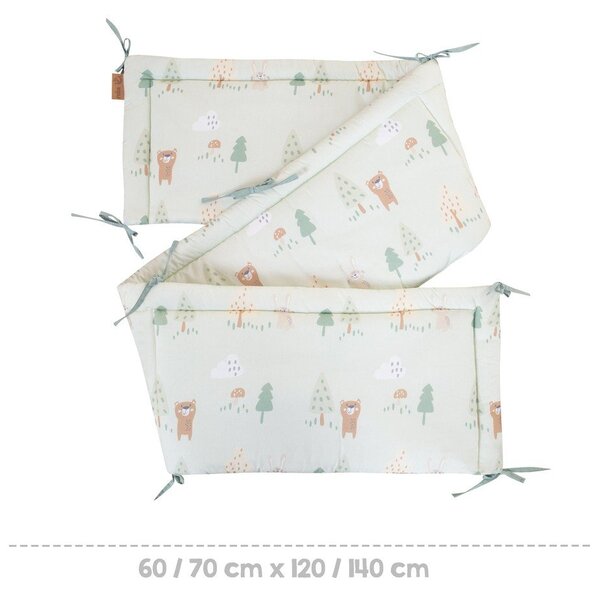 Jasnozielony bawełniany ochraniacz do łóżeczka 170 cm Woodland Buddies – Roba