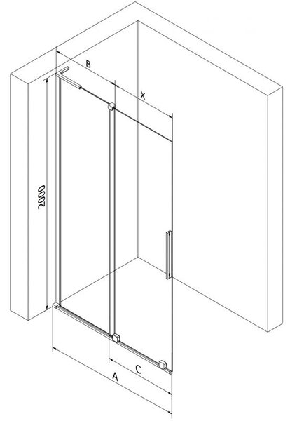 Mexen Velar L ścianka prysznicowa rozsuwana Walk-in 90 x 200 cm, transparent 8 mm, czarna - 871-090-003-03-70