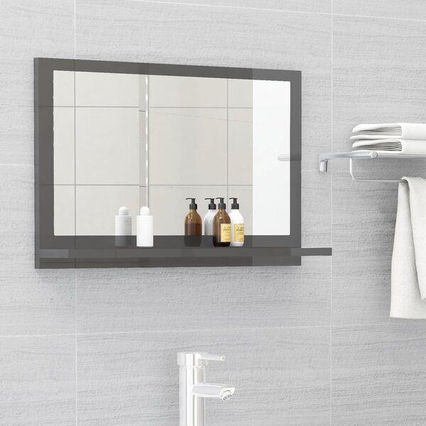 Lustro łazienkowe, szare, wysoki połysk, 60x10,5x37 cm, płyta