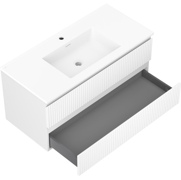 Mexen Rivel szafka łazienkowa 100 cm z umywalką Otis, 2 szuflady, ryflowana , biała mat - 91A20-10047-2-BFF01-W18M01